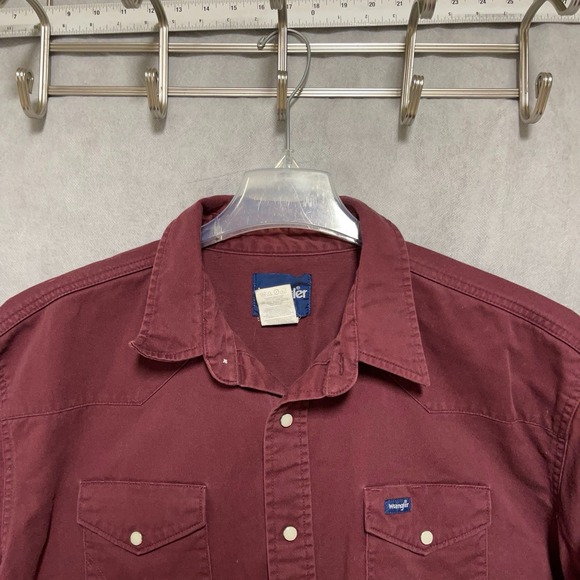 Wrangler Other - VTG Wrangler Shirt Men 2XL Burgundy Heavy Twill Button Up Cowboy Cut Work Casual